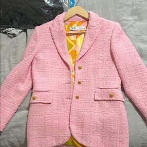 Zara Barbie Pink Blazer with Gold Buttons - XS
